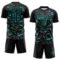 Custom Black Aqua-Steel Gray Cyber Mecha E-sport Geometric Shards Spike Sublimation Soccer Uniform Jersey