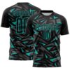 Custom Black Aqua-Steel Gray Cyber Mecha E-sport Geometric Shards Spike Sublimation Soccer Uniform Jersey