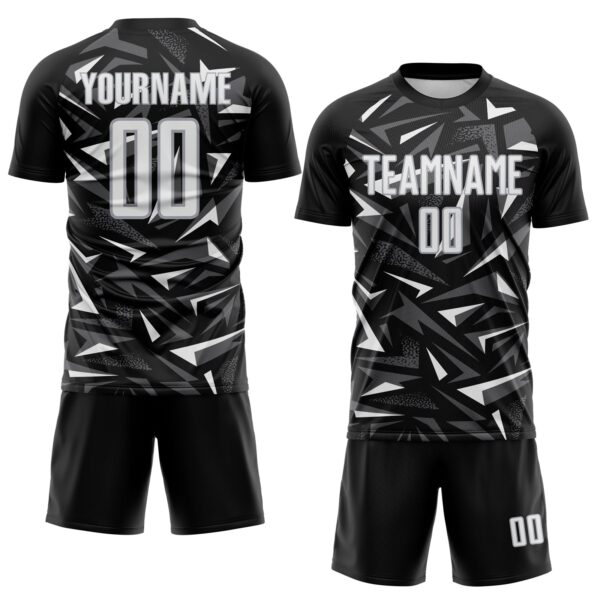 Custom Black White Steel Gray-Gray Cyber Mecha E-sport Geometric Shards Spike Sublimation Soccer Uniform Jersey