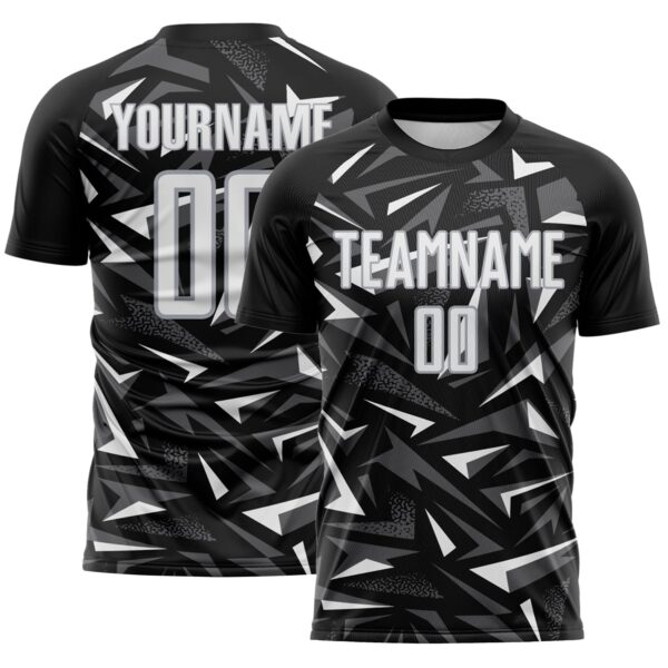 Custom Black White Steel Gray-Gray Cyber Mecha E-sport Geometric Shards Spike Sublimation Soccer Uniform Jersey