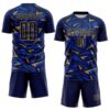 Custom Navy Old Gold-Thunder Blue Cyber Mecha E-sport Geometric Shards Spike Sublimation Soccer Uniform Jersey