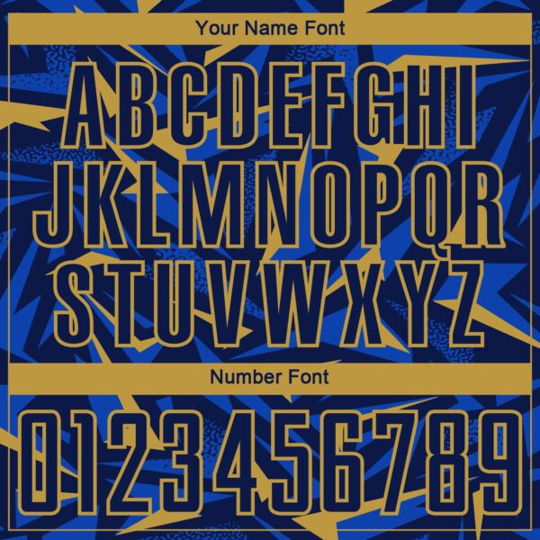 Custom Navy Old Gold-Thunder Blue Cyber Mecha E-sport Geometric Shards Spike Sublimation Soccer Uniform Jersey