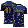 Custom Navy Gold-Thunder Blue Cyber Mecha E-sport Geometric Shards Spike Sublimation Soccer Uniform Jersey