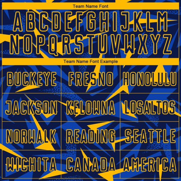 Custom Navy Gold-Thunder Blue Cyber Mecha E-sport Geometric Shards Spike Sublimation Soccer Uniform Jersey