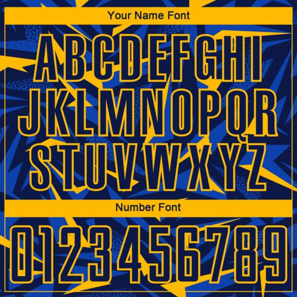 Custom Navy Gold-Thunder Blue Cyber Mecha E-sport Geometric Shards Spike Sublimation Soccer Uniform Jersey