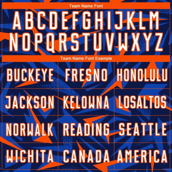 Custom Navy White Orange-Thunder Blue Cyber Mecha E-sport Geometric Shards Spike Sublimation Soccer Uniform Jersey