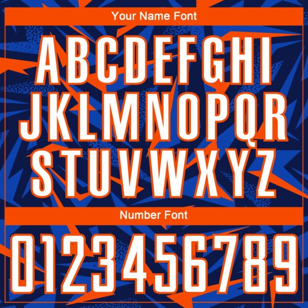 Custom Navy White Orange-Thunder Blue Cyber Mecha E-sport Geometric Shards Spike Sublimation Soccer Uniform Jersey