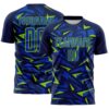 Custom Navy Thunder Blue-Neon Green Cyber Mecha E-sport Geometric Shards Spike Sublimation Soccer Uniform Jersey