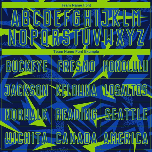 Custom Navy Thunder Blue-Neon Green Cyber Mecha E-sport Geometric Shards Spike Sublimation Soccer Uniform Jersey