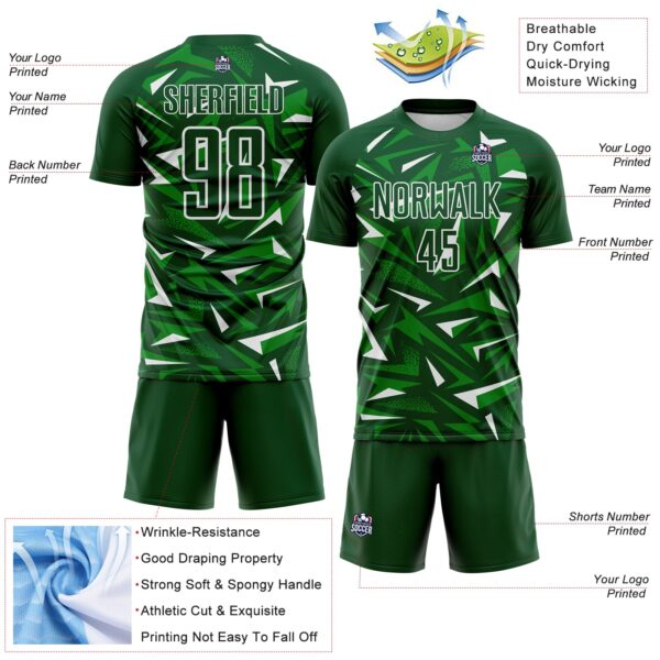 Custom Green Grass Green-White Cyber Mecha E-sport Geometric Shards Spike Sublimation Soccer Uniform Jersey