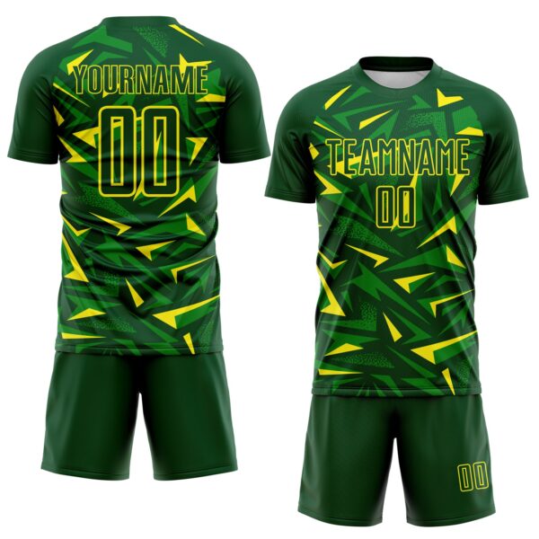 Custom Green Light Yellow-Grass Green Cyber Mecha E-sport Geometric Shards Spike Sublimation Soccer Uniform Jersey