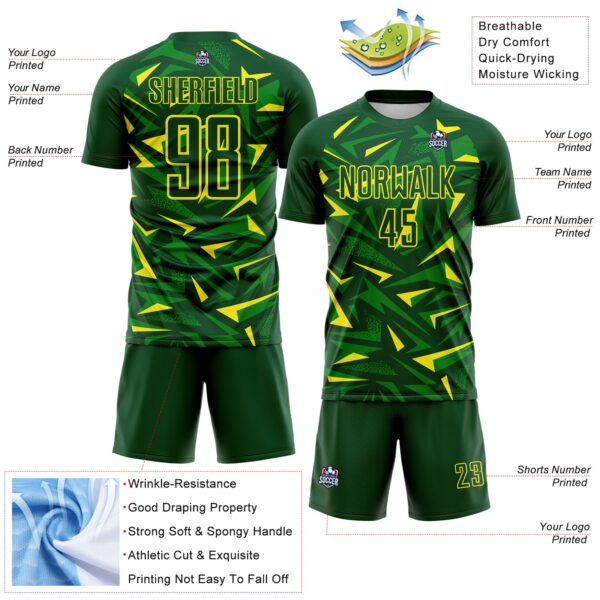 Custom Green Light Yellow-Grass Green Cyber Mecha E-sport Geometric Shards Spike Sublimation Soccer Uniform Jersey