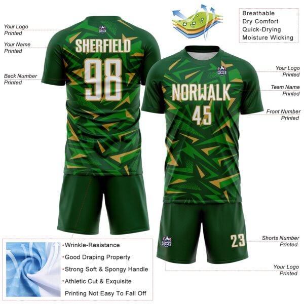 Custom Green White Old Gold-Grass Green Cyber Mecha E-sport Geometric Shards Spike Sublimation Soccer Uniform Jersey