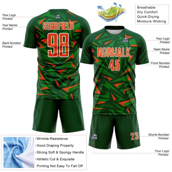 Custom Green Orange Grass Green-White Cyber Mecha E-sport Geometric Shards Spike Sublimation Soccer Uniform Jersey