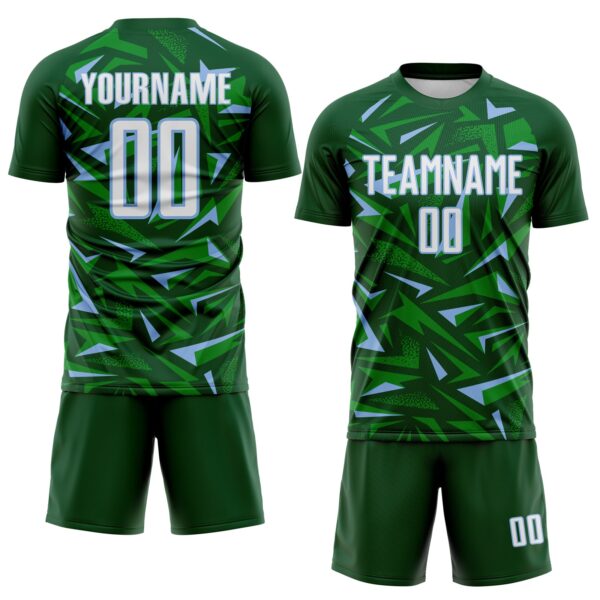 Custom Green White Light Blue-Grass Green Cyber Mecha E-sport Geometric Shards Spike Sublimation Soccer Uniform Jersey