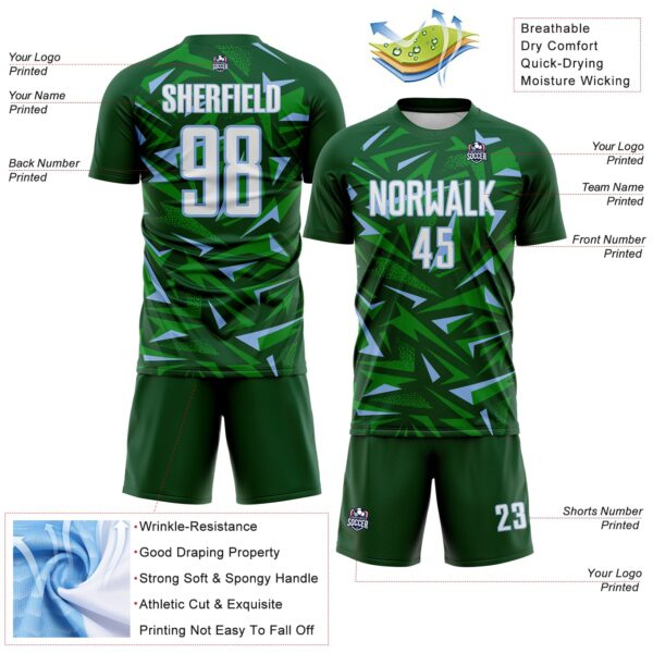 Custom Green White Light Blue-Grass Green Cyber Mecha E-sport Geometric Shards Spike Sublimation Soccer Uniform Jersey