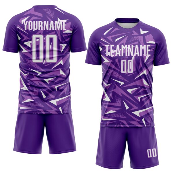 Custom Purple White-Medium Purple Cyber Mecha E-sport Geometric Shards Spike Sublimation Soccer Uniform Jersey