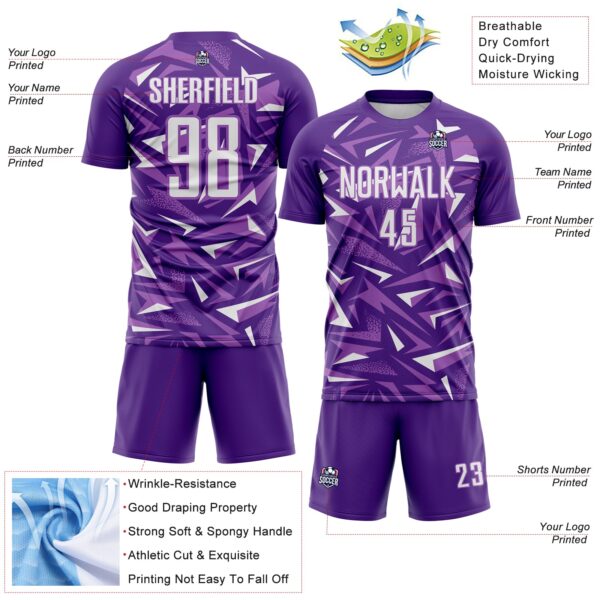 Custom Purple White-Medium Purple Cyber Mecha E-sport Geometric Shards Spike Sublimation Soccer Uniform Jersey