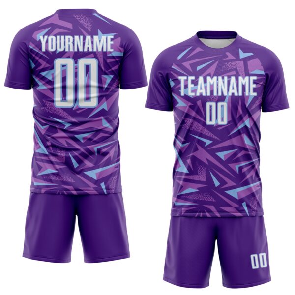 Custom Purple White Light Blue-Medium Purple Cyber Mecha E-sport Geometric Shards Spike Sublimation Soccer Uniform Jersey