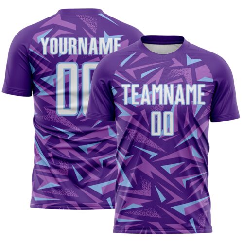 Custom Purple White Light Blue-Medium Purple Cyber Mecha E-sport Geometric Shards Spike Sublimation Soccer Uniform Jersey