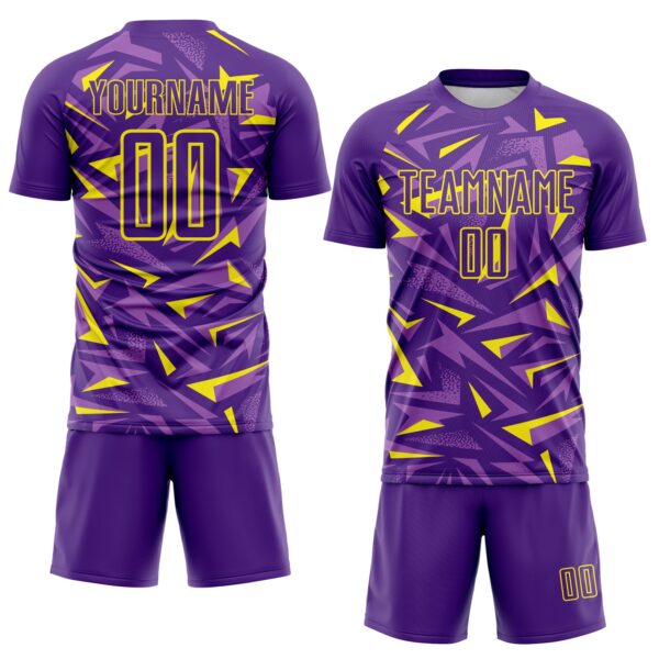 Custom Purple Light Yellow-Medium Purple Cyber Mecha E-sport Geometric Shards Spike Sublimation Soccer Uniform Jersey