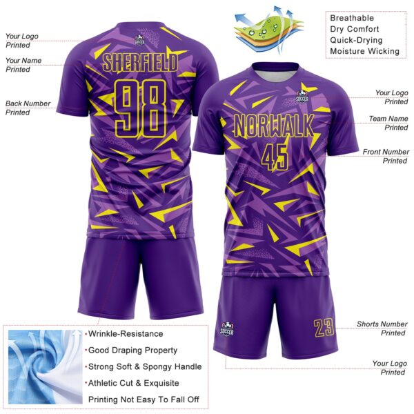 Custom Purple Light Yellow-Medium Purple Cyber Mecha E-sport Geometric Shards Spike Sublimation Soccer Uniform Jersey