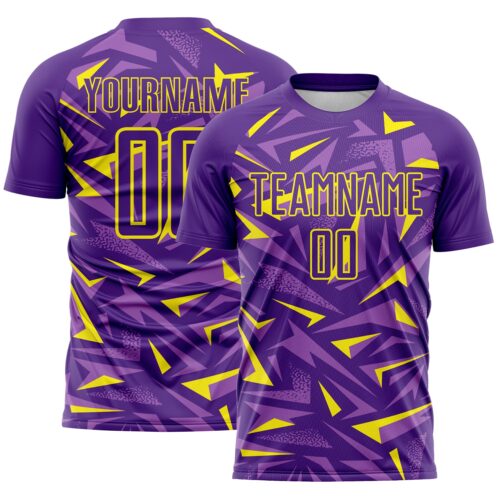 Custom Purple Light Yellow-Medium Purple Cyber Mecha E-sport Geometric Shards Spike Sublimation Soccer Uniform Jersey