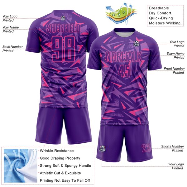 Custom Purple Pink-Medium Purple Cyber Mecha E-sport Geometric Shards Spike Sublimation Soccer Uniform Jersey