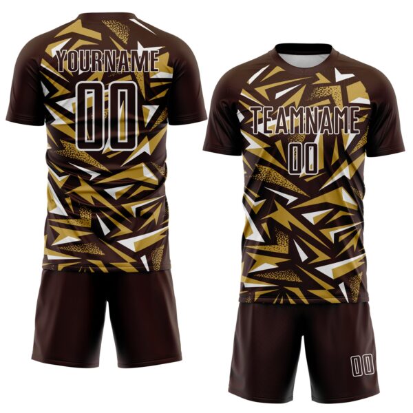 Custom Brown Old Gold-White Cyber Mecha E-sport Geometric Shards Spike Sublimation Soccer Uniform Jersey