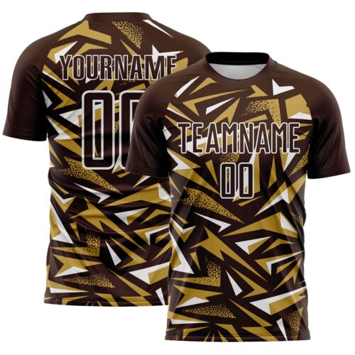 Custom Brown Old Gold-White Cyber Mecha E-sport Geometric Shards Spike Sublimation Soccer Uniform Jersey