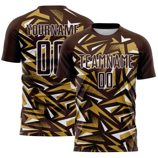 Custom Brown Old Gold-White Cyber Mecha E-sport Geometric Shards Spike Sublimation Soccer Uniform Jersey