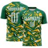Custom Kelly Green White-Gold Cyber Mecha E-sport Geometric Shards Spike Sublimation Soccer Uniform Jersey