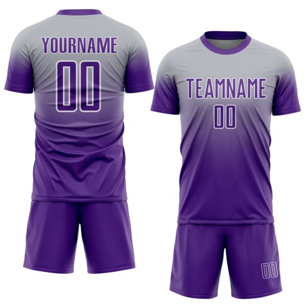 Custom Gray Purple-White Fade Fashion Sublimation Soccer Uniform Jersey