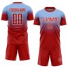 Custom Light Blue Red-White Fade Fashion Sublimation Soccer Uniform Jersey