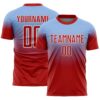Custom Light Blue Red-White Fade Fashion Sublimation Soccer Uniform Jersey