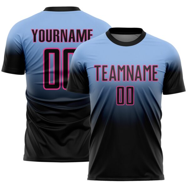 Custom Light Blue Black-Pink Fade Fashion Sublimation Soccer Uniform Jersey