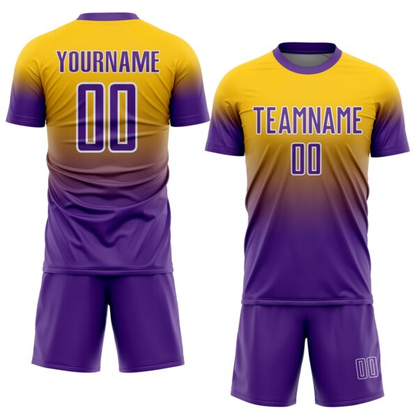 Custom Yellow Purple-White Fade Fashion Sublimation Soccer Uniform Jersey
