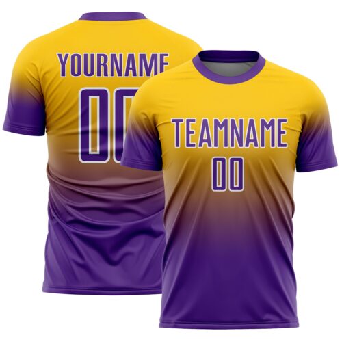 Custom Yellow Purple-White Fade Fashion Sublimation Soccer Uniform Jersey