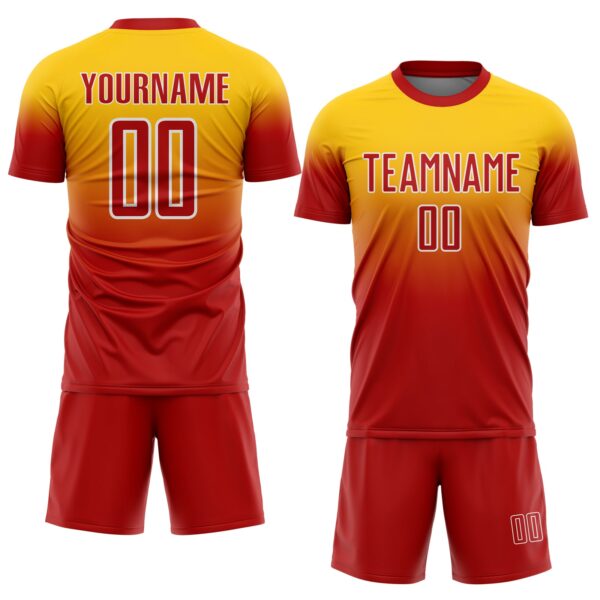 Custom Yellow Red-White Fade Fashion Sublimation Soccer Uniform Jersey