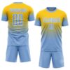Custom Yellow Light Blue-White Fade Fashion Sublimation Soccer Uniform Jersey
