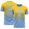 Custom Yellow Light Blue-White Fade Fashion Sublimation Soccer Uniform Jersey