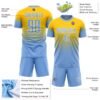 Custom Yellow Light Blue-White Fade Fashion Sublimation Soccer Uniform Jersey