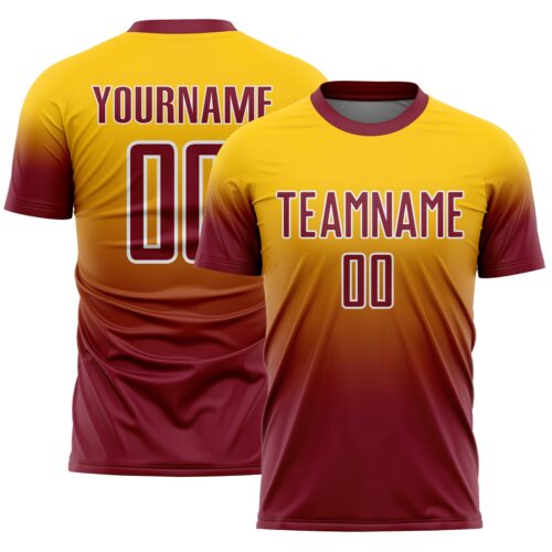 Custom Yellow Crimson-White Fade Fashion Sublimation Soccer Uniform Jersey