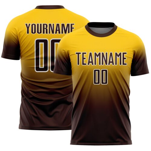 Custom Yellow Brown-White Fade Fashion Sublimation Soccer Uniform Jersey