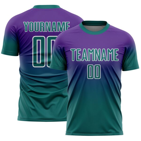 Custom Purple Teal-White Fade Fashion Sublimation Soccer Uniform Jersey