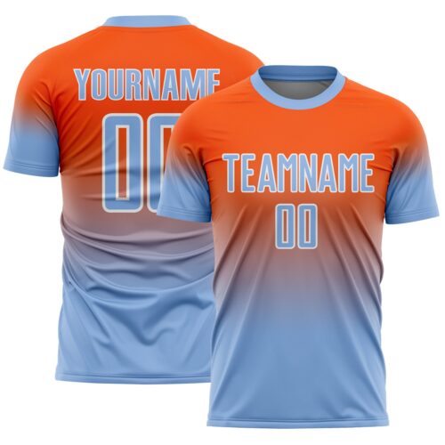 Soccer6568 Custom Orange Light Blue-White Fade Fashion Sublimation Soccer Uniform Jersey