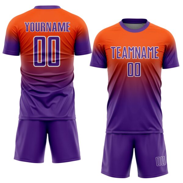 Custom Orange Purple-White Fade Fashion Sublimation Soccer Uniform Jersey