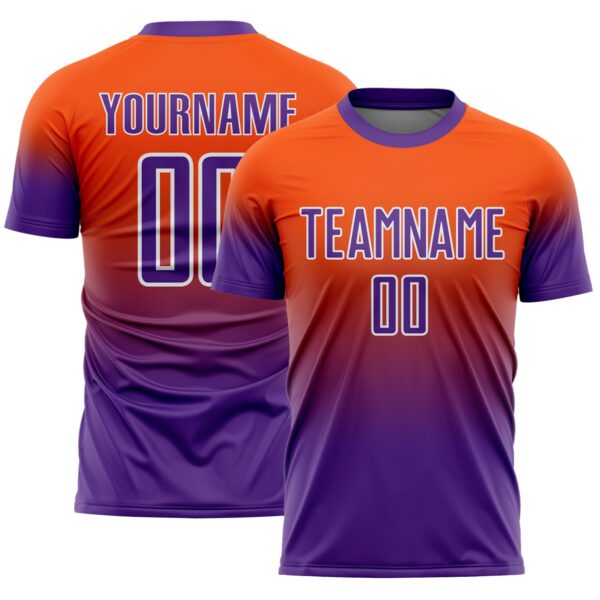 Custom Orange Purple-White Fade Fashion Sublimation Soccer Uniform Jersey