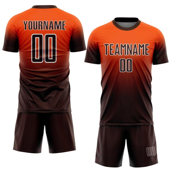 Custom Orange Brown-White Fade Fashion Sublimation Soccer Uniform Jersey
