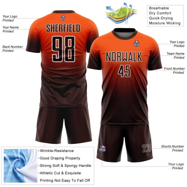 Custom Orange Brown-White Fade Fashion Sublimation Soccer Uniform Jersey